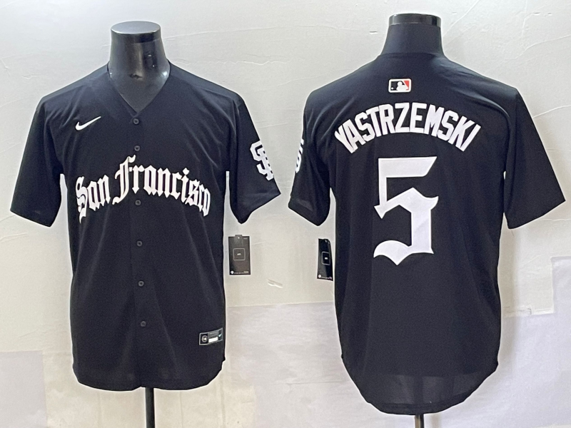 Men 2025 San Francisco Giants 5 Yastrezemski Black Five generations Joint Name Nike MLB Jersey style 2